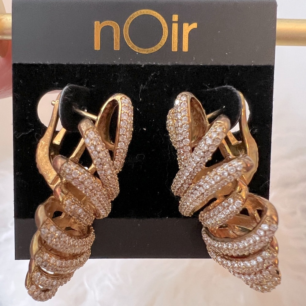 nOir Gold tone and crystal statement hanging earrings